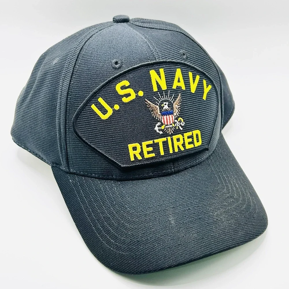 U.S. Navy Retired Military Patch Made in USA Hat Cap Adjustable Snapback Blue